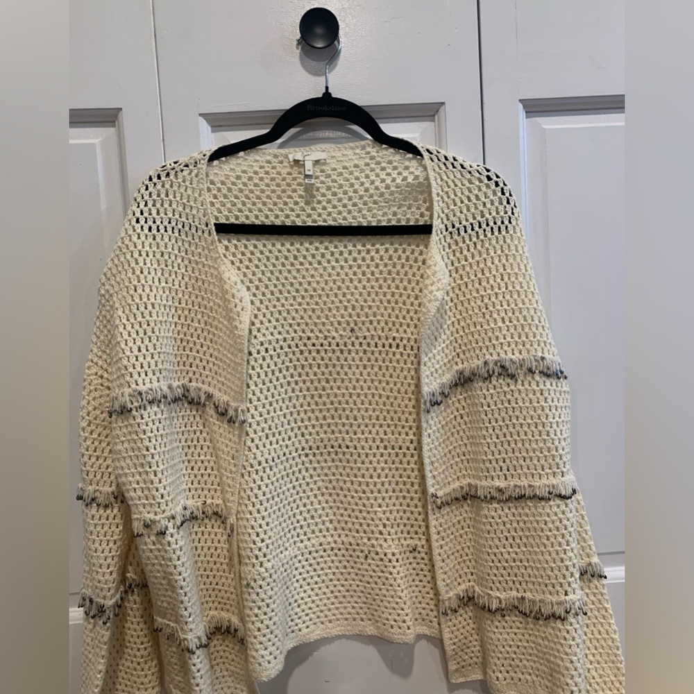 Joie fringe beaded open front cardigan